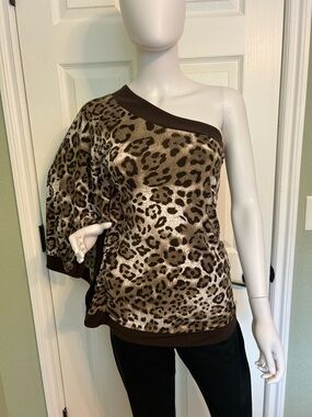 grass collection Brown and Taupe Leopard Print One-Shoulder Top